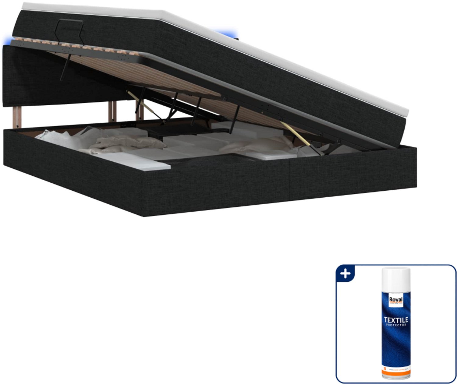 vidaXL LED opbergbed met matras - 140 x 190 cm - zwart - Inclusief textielbeschermer 500 ml