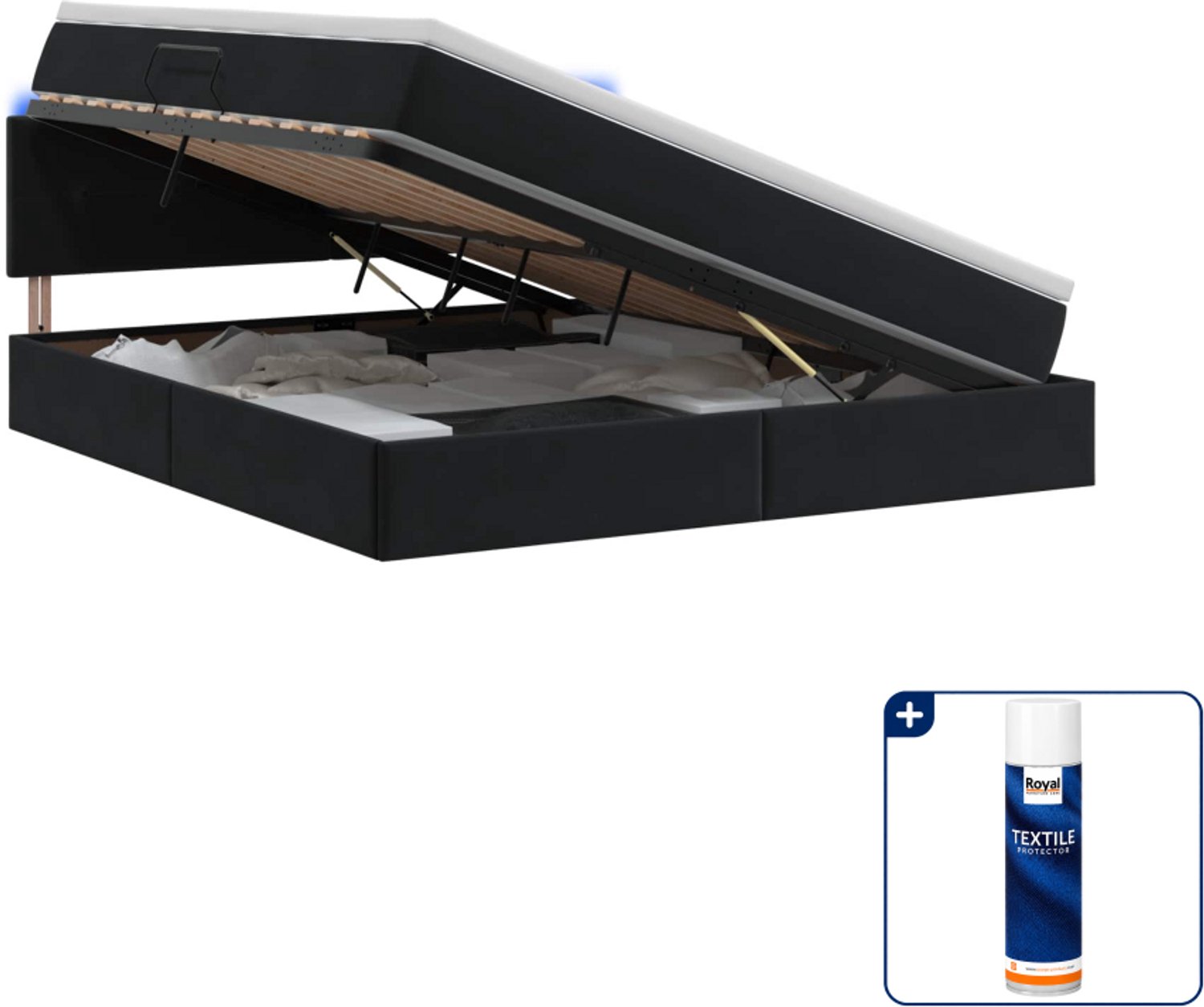 vidaXL Queensize opslagbed met matras - 160 x 200 cm - zwart - Inclusief textielbeschermer 500 ml