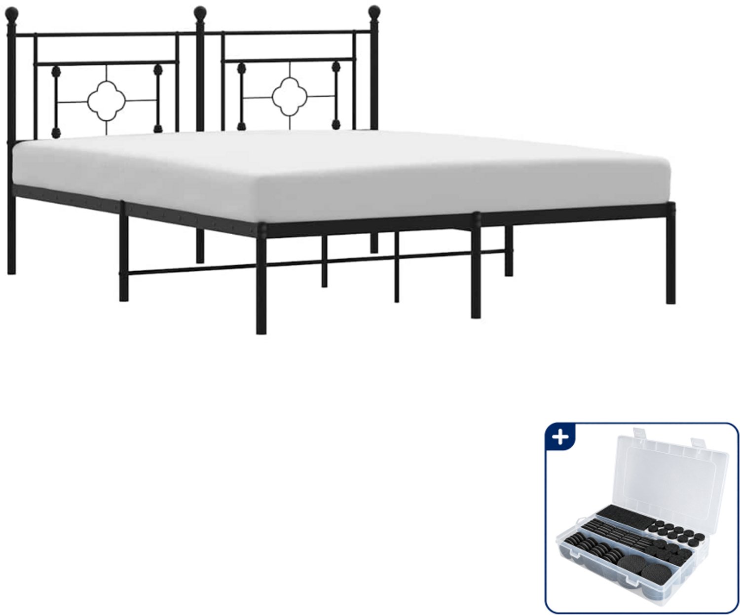 vidaXL bedframe met hoofdbord - 150 x 200 cm - staal - zwart - Inclusief antikrasvilt 177-delig