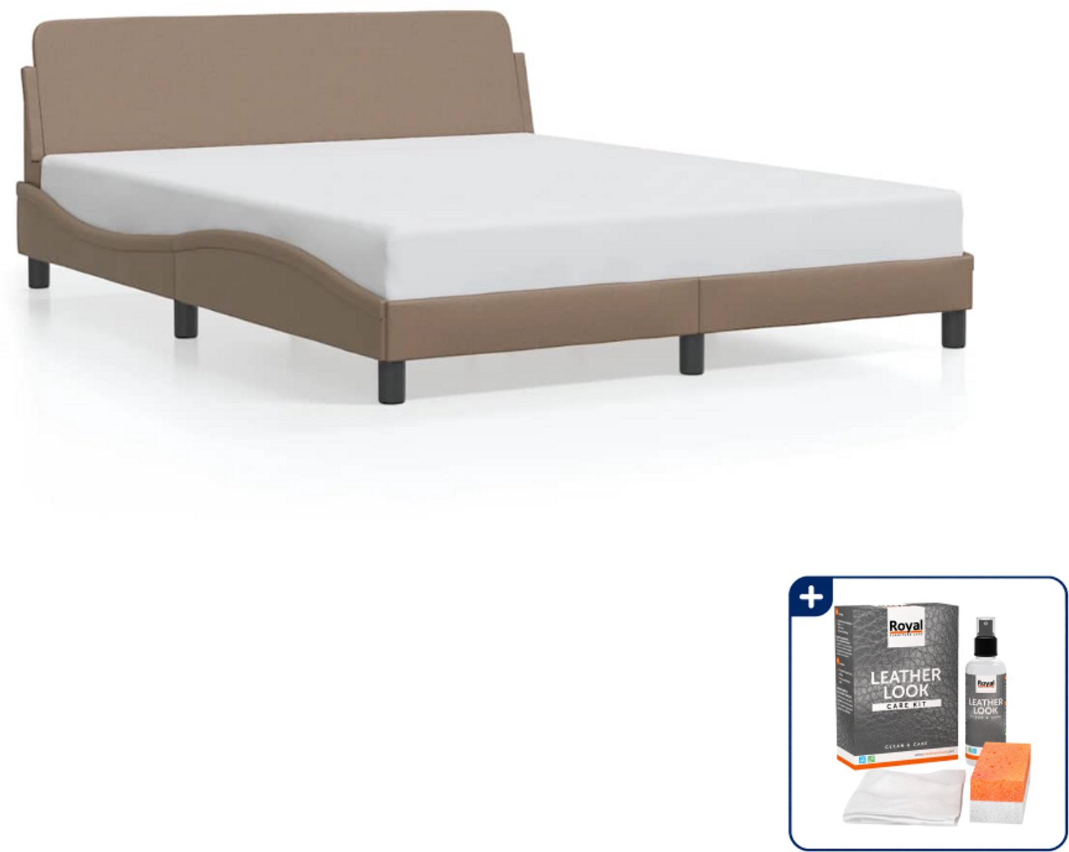 vidaXL Dover bedframe - Queensize - 160 x 200 cm - cappuccino - Inclusief onderhoudsset voor kunstleer 150 ml Bruin