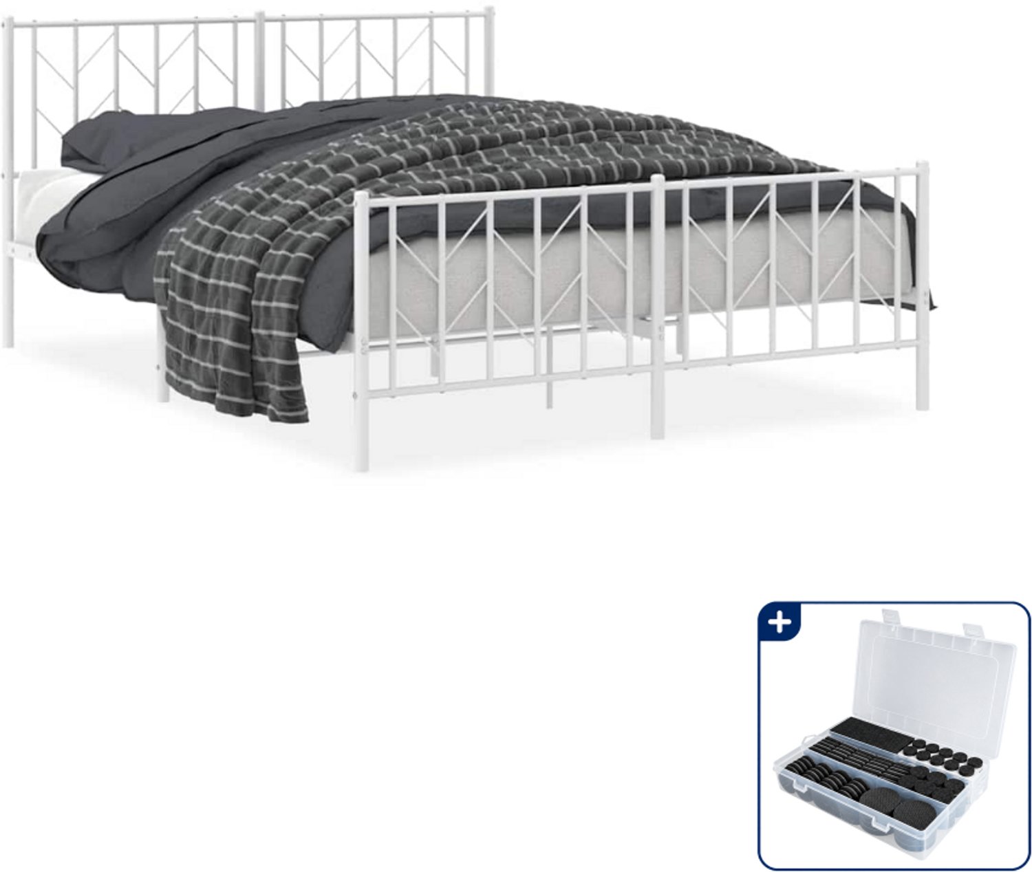 vidaXL bedframe - 150 x 200 cm - metaal - wit - Inclusief antikrasvilt 177-delig