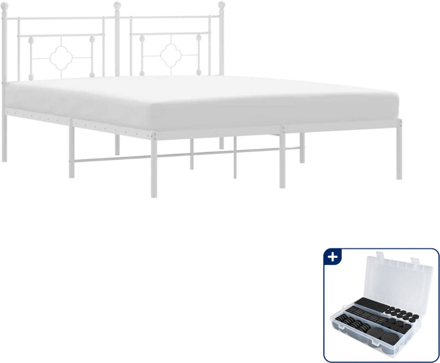 vidaXL Bedframe - 150 x 200 cm - metaal - wit - Inclusief antikrasvilt 177-delig