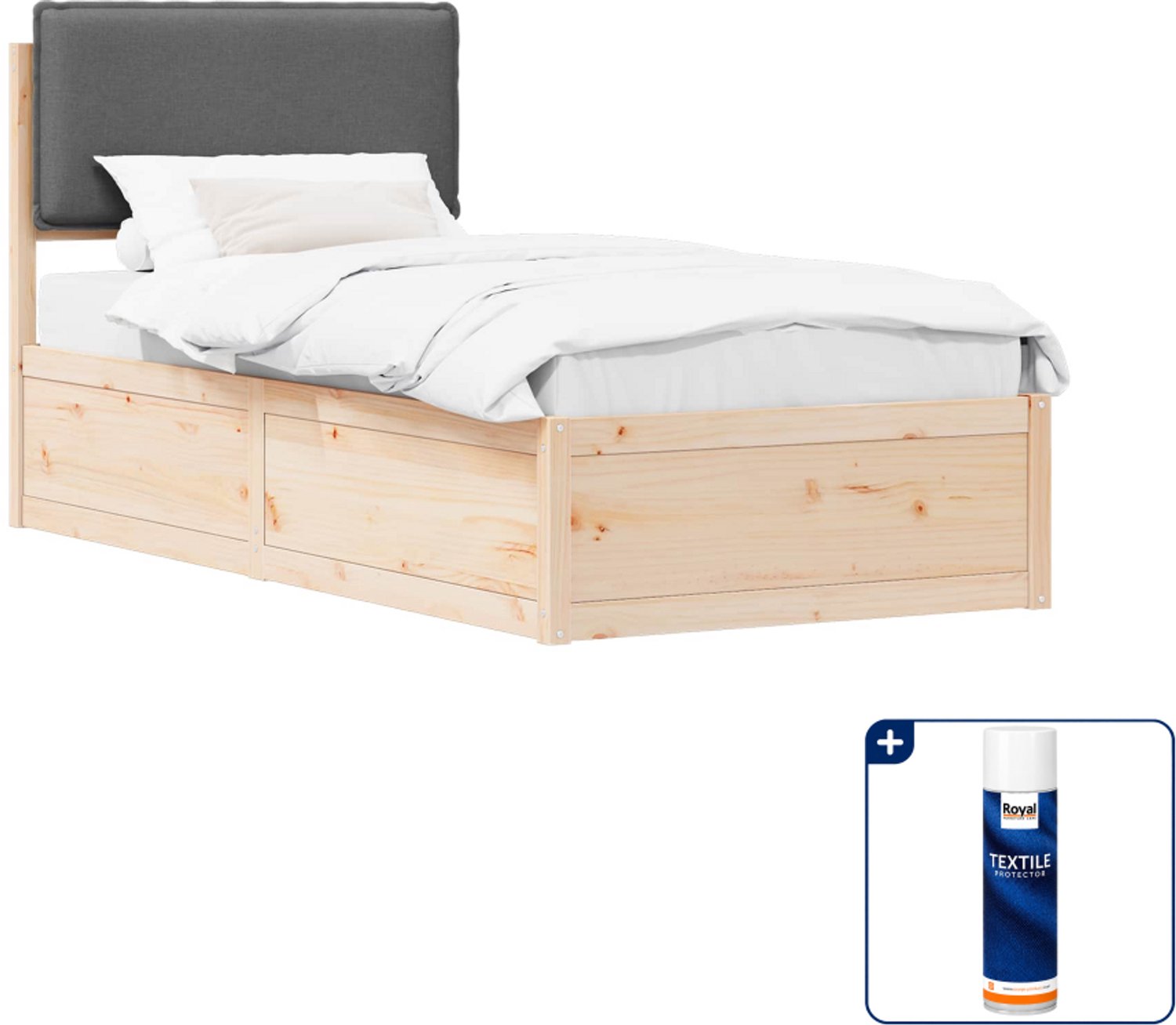 vidaXL bedframe - 90 x 200 cm - massief grenenhout - donkergrijs - Inclusief textielbeschermer 500 ml