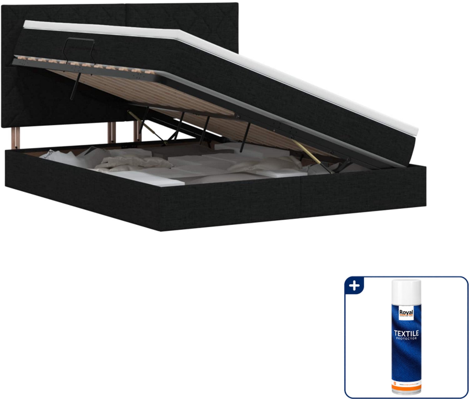 vidaXL opbergbed met matras - 140 x 190 cm - zwart - Inclusief textielbeschermer 500 ml