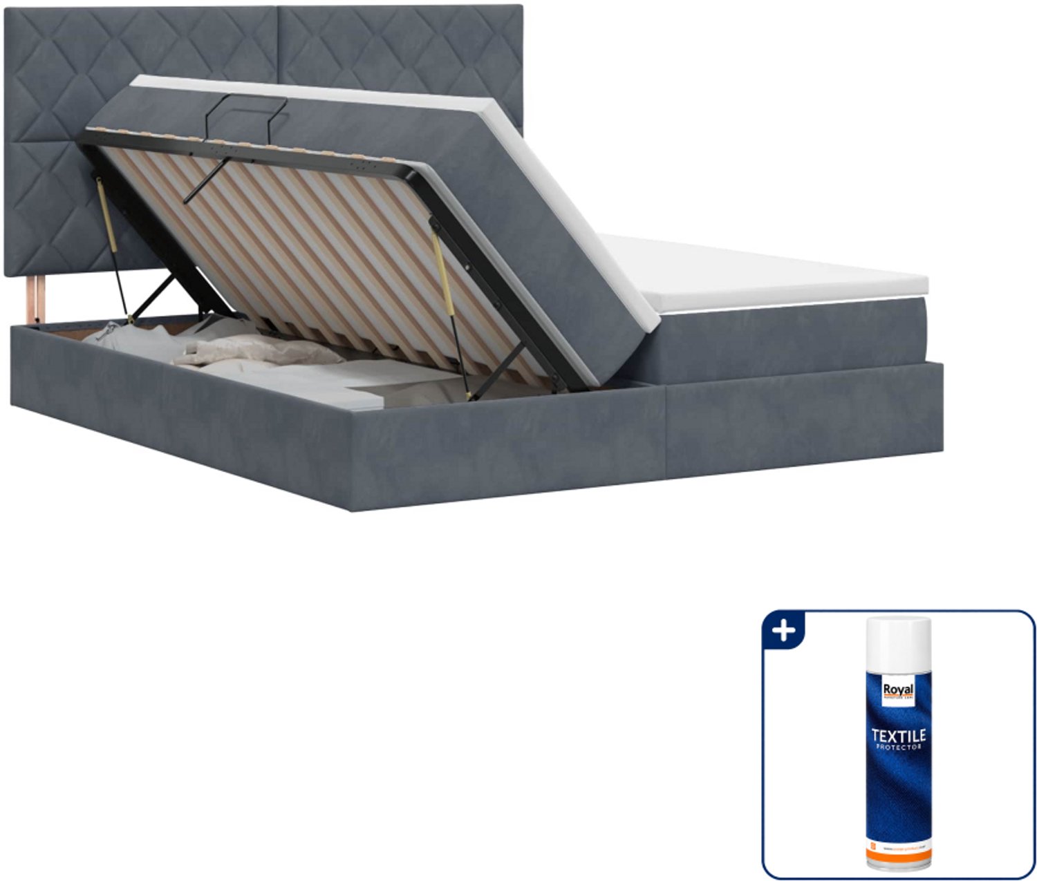 vidaXL Kingsize bed - 180 x 200 cm - fluweel - donkergrijs - Inclusief textielbeschermer 500 ml Donker Grijn