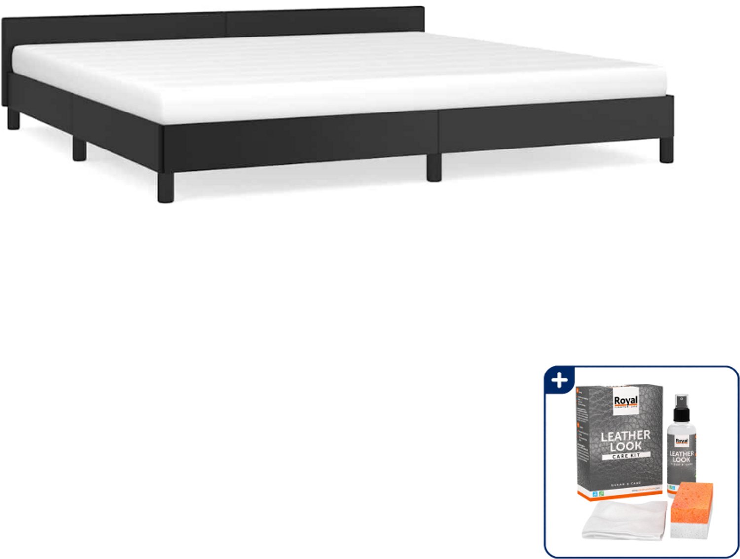 vidaXL Bedframe - 200 x 200 cm - kunstleer - zwart - Inclusief onderhoudsset voor kunstleer 150 ml