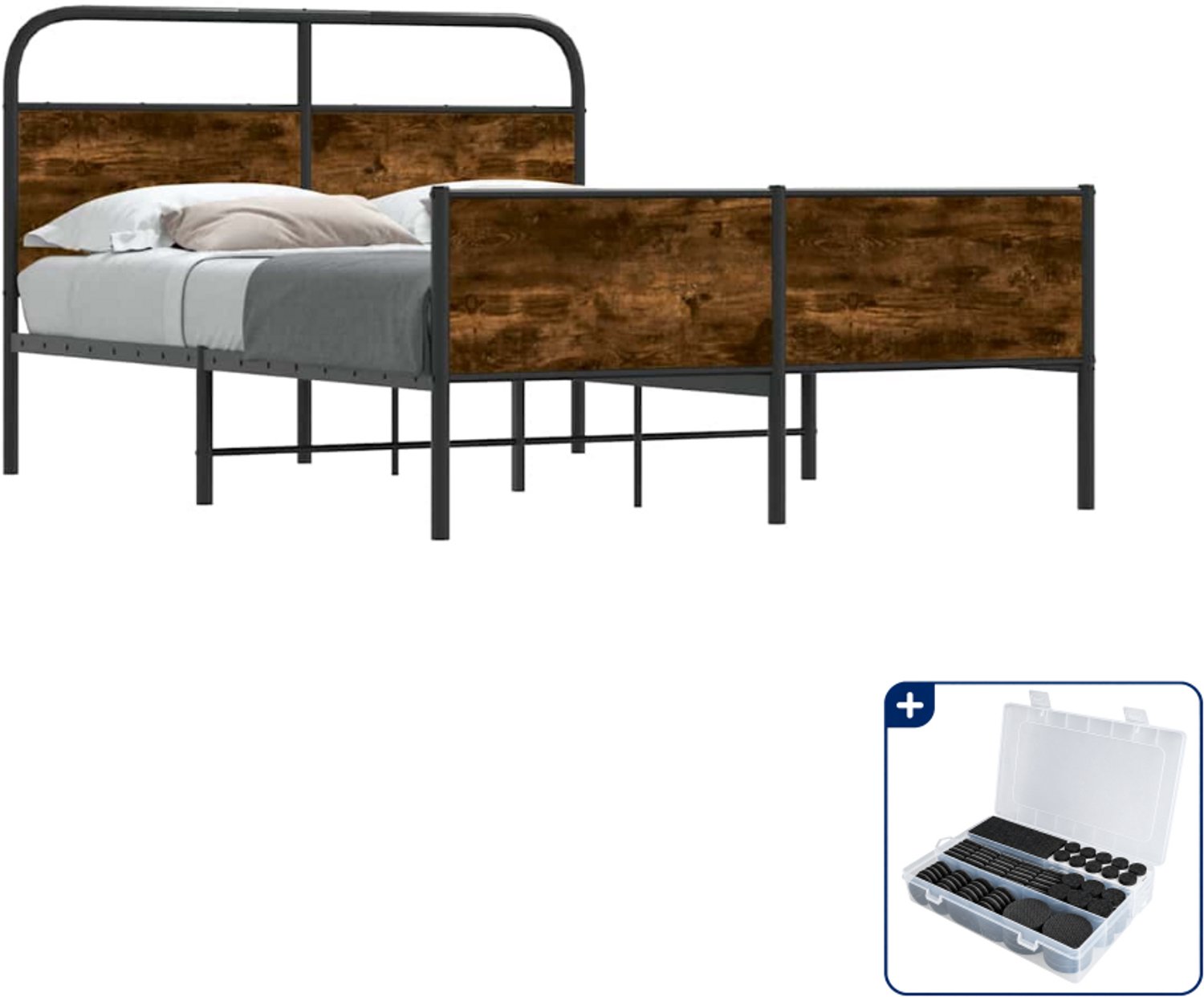vidaXL bedframe - Small double - 140 x 200 cm - sonoma eiken - Inclusief antikrasvilt 177-delig Bruin