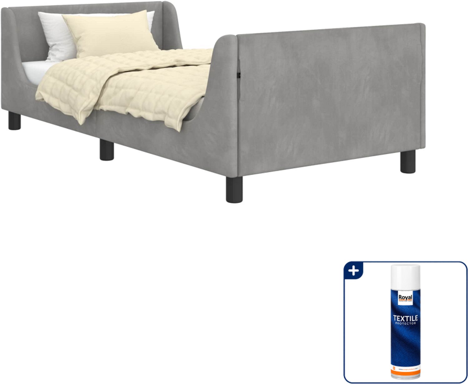 vidaXL kinderbedframe - 90 x 200 cm - lichtgrijs - Inclusief textielbeschermer 500 ml