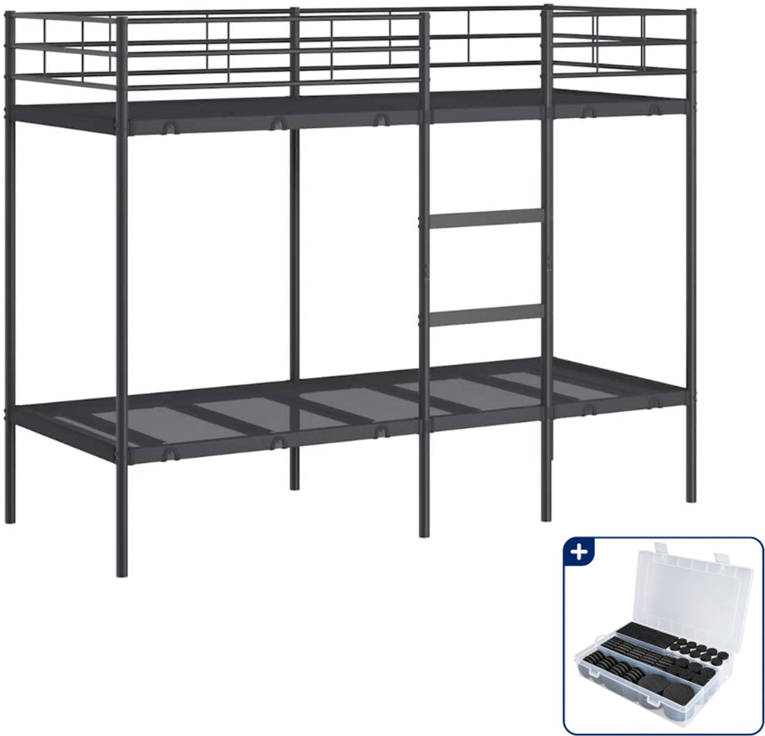 vidaXL stapelbed - 75 x 190 cm - staal - zwart - Inclusief antikrasvilt 177-delig