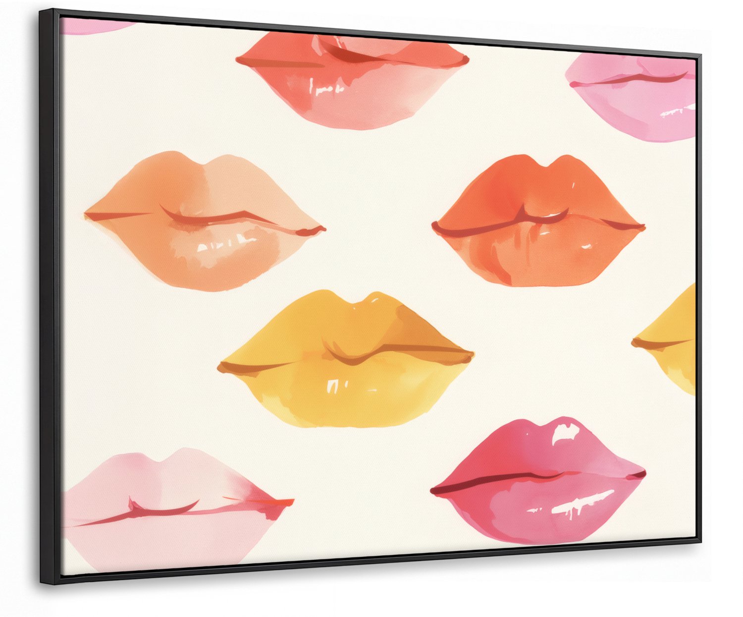 Canvas Schilderij met Baklijst 70x50cm - Lippen - Kleurrijk - Glanzend - Muurdecoratie woonkamer - Slaapkamer decoratie - Kamer accessoires - Schilderijen op canvas met lijst