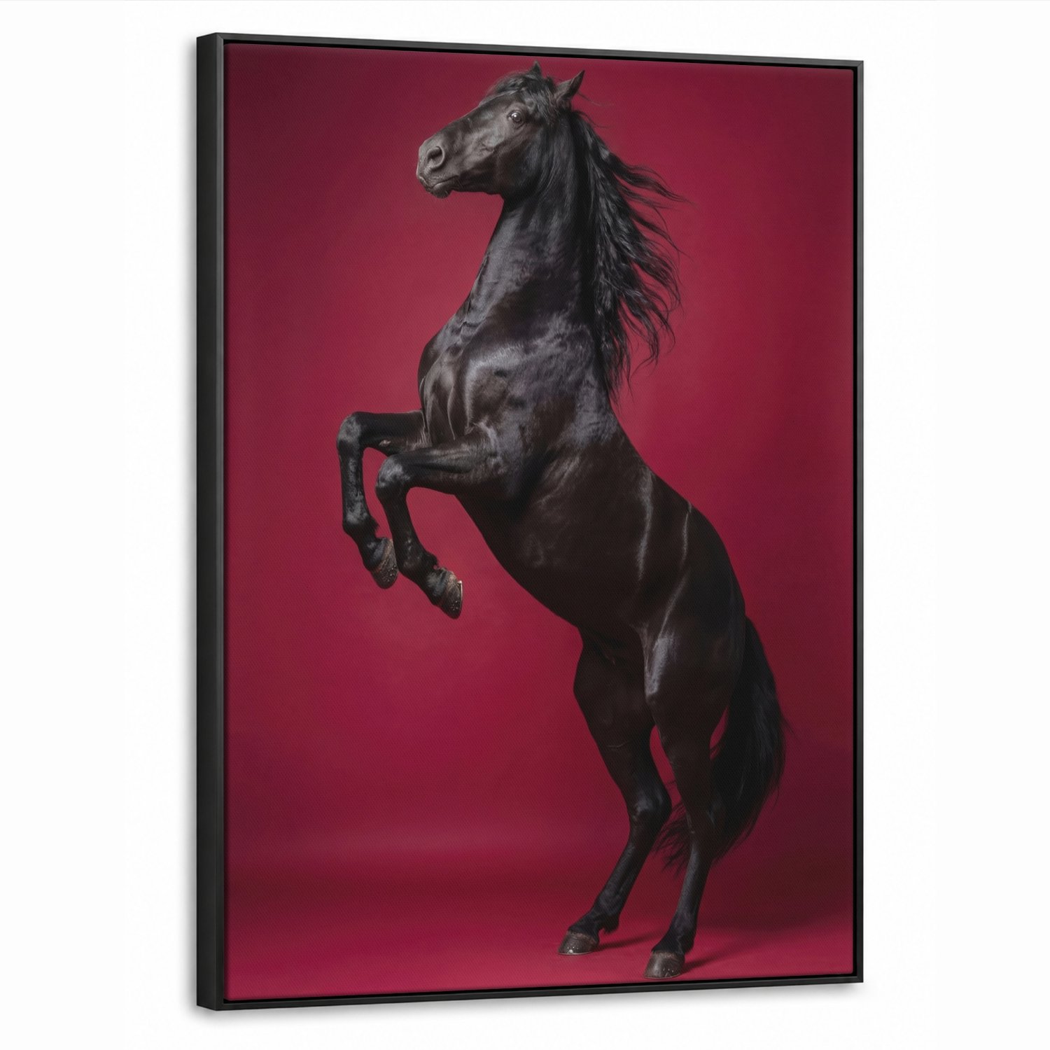 Canvas Schilderij met Baklijst 50x70cm - Hengst - Steigert - Rood - Muurdecoratie woonkamer - Slaapkamer decoratie - Kamer accessoires - Schilderijen op canvas met lijst