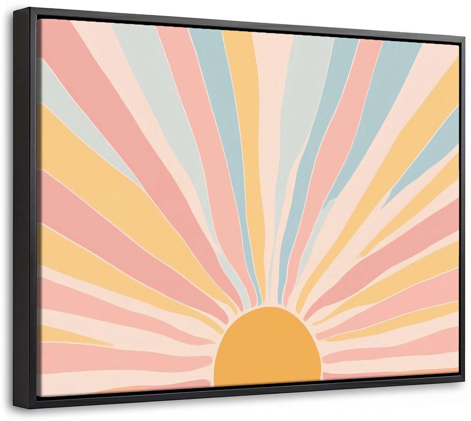 Canvas Schilderij met Baklijst 40x30cm - Illustratie - Zon - Pastelkleuren - Muurdecoratie woonkamer - Slaapkamer decoratie - Kamer accessoires - Schilderijen op canvas met lijst