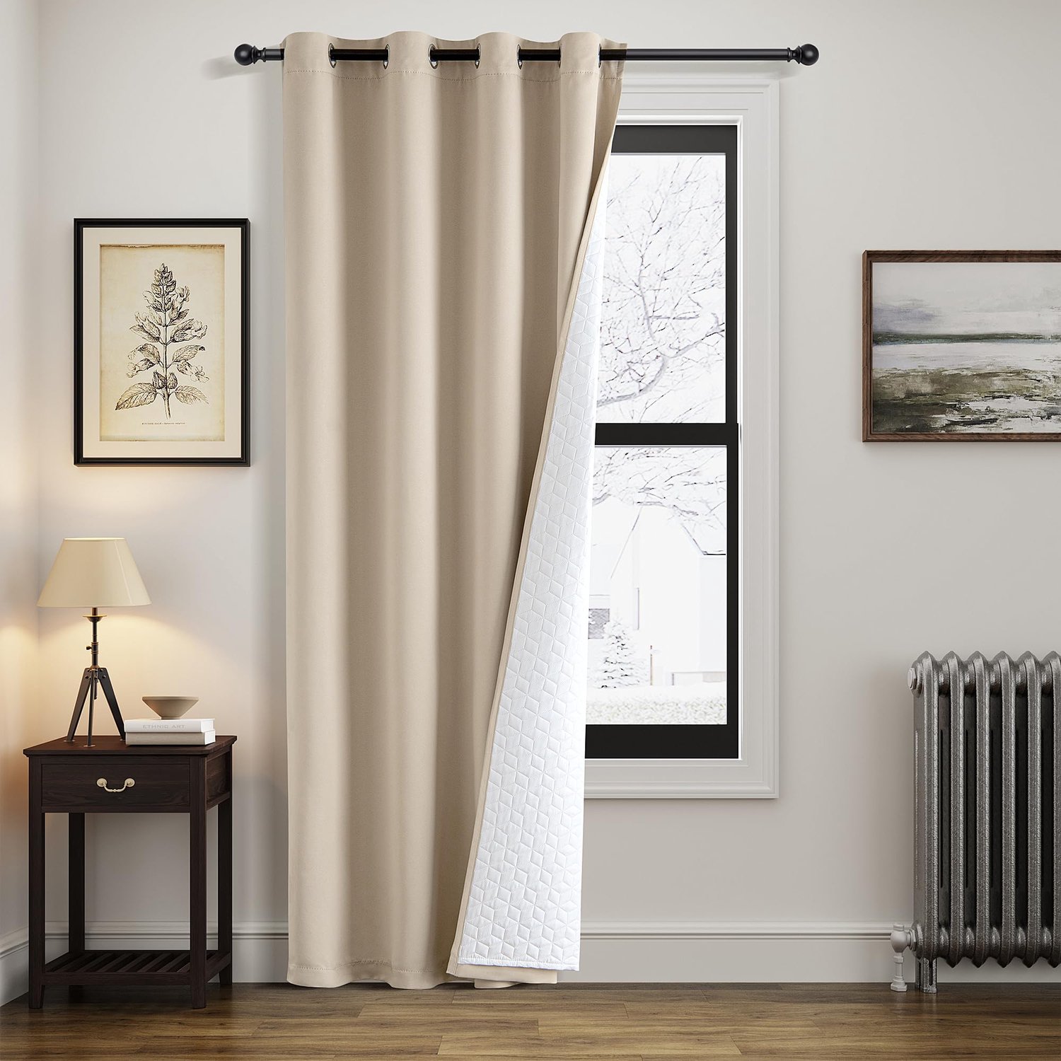 Famanu Dubbellaags thermogordijn tegen kou en hitte, 1 stuk, 132 cm breed en 245 cm hoog, beige, ideaal als deurgordijn voor effectieve isolatie en geluidsdemping in elke ruimte