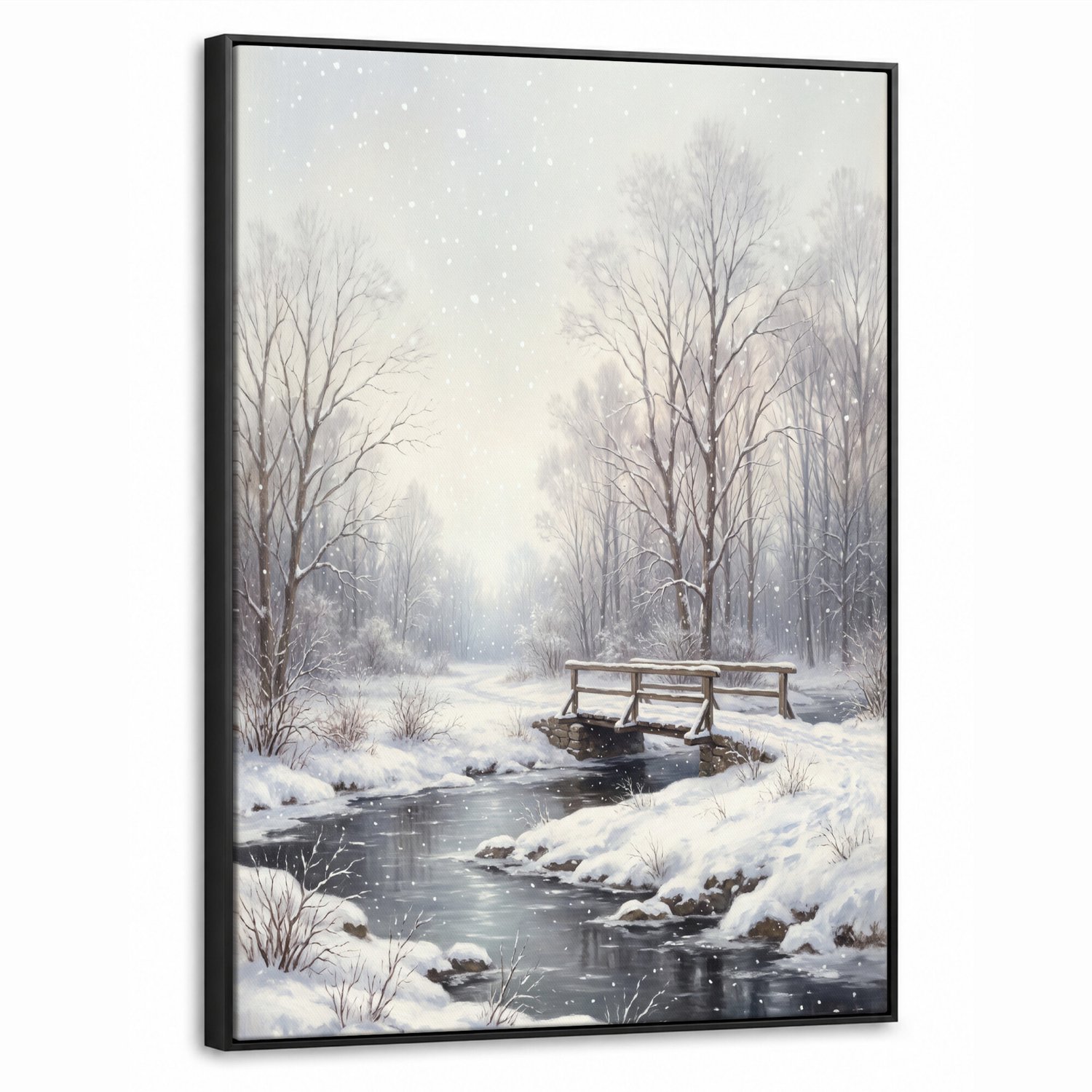 Canvas Schilderij met Baklijst 60x80cm - Landschap - Sneeuw - Winter - Muurdecoratie woonkamer - Slaapkamer decoratie - Kamer accessoires - Schilderijen op canvas met lijst