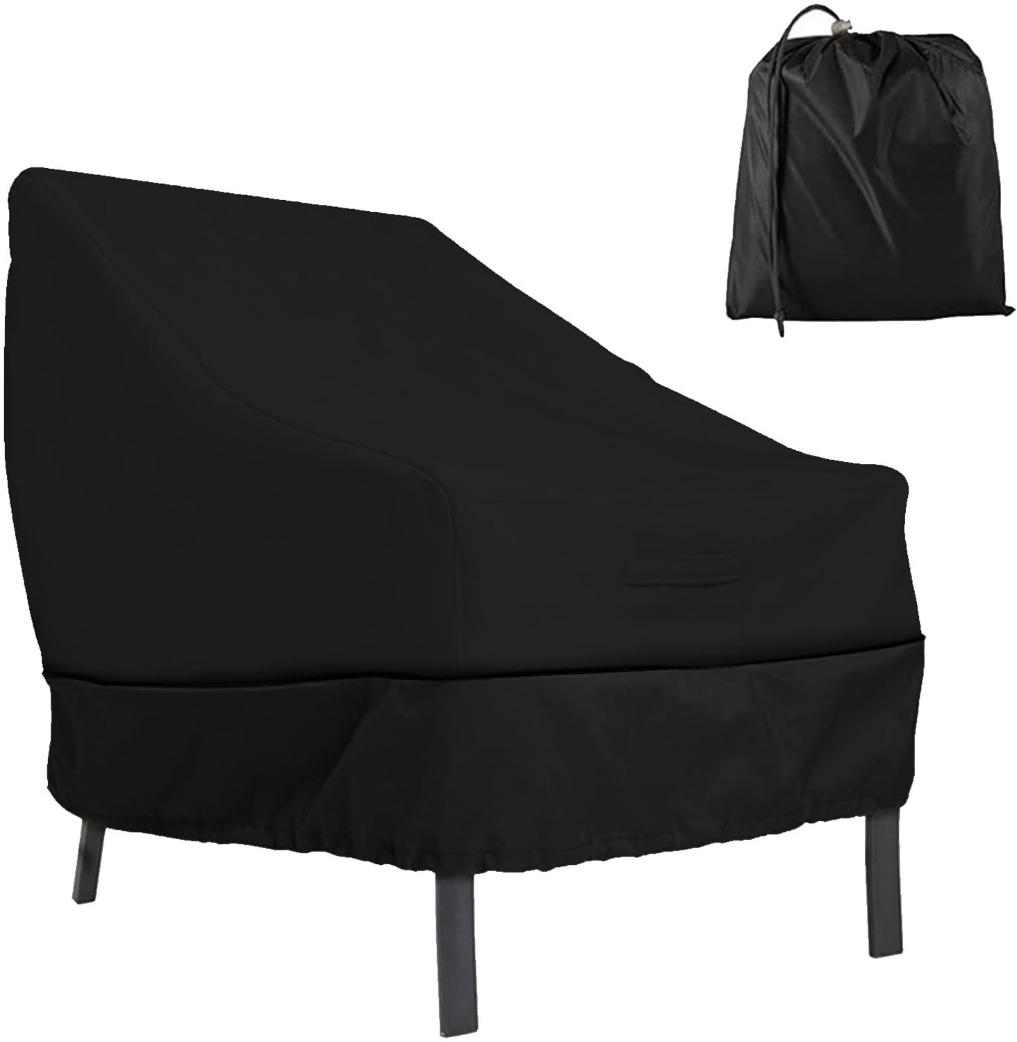 Famanu Beschermhoes voor stapelbare tuinstoelen, 80 x 85 x 91 cm, waterafstotend materiaal met trekkoord, voor buitengebruik en het beschermen van meubels, kleur zwart