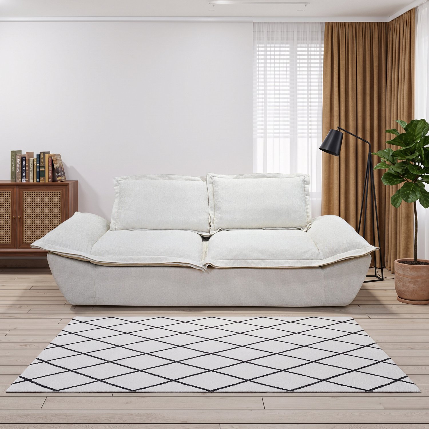 Wishdor 2-zitsbank - Diepe zitting met zachte chenille bekleding - Afneembare en wasbare kussenhoezen - Antislip onderkant - Modern minimalistisch - Woonkamer en loft - Gebroken wit - 228 x 95 x 78 cm