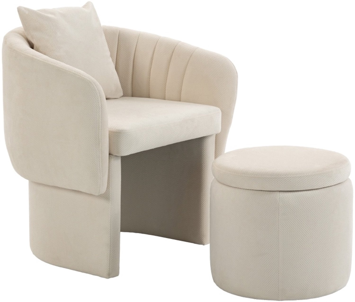 STILVORA Fauteuil met Hocker 72 x 62 x 70 cm - Met Lendenkussen en Armleuningen - Voor Woonkamer en Slaapkamer - Chenille van Polyester - Beige