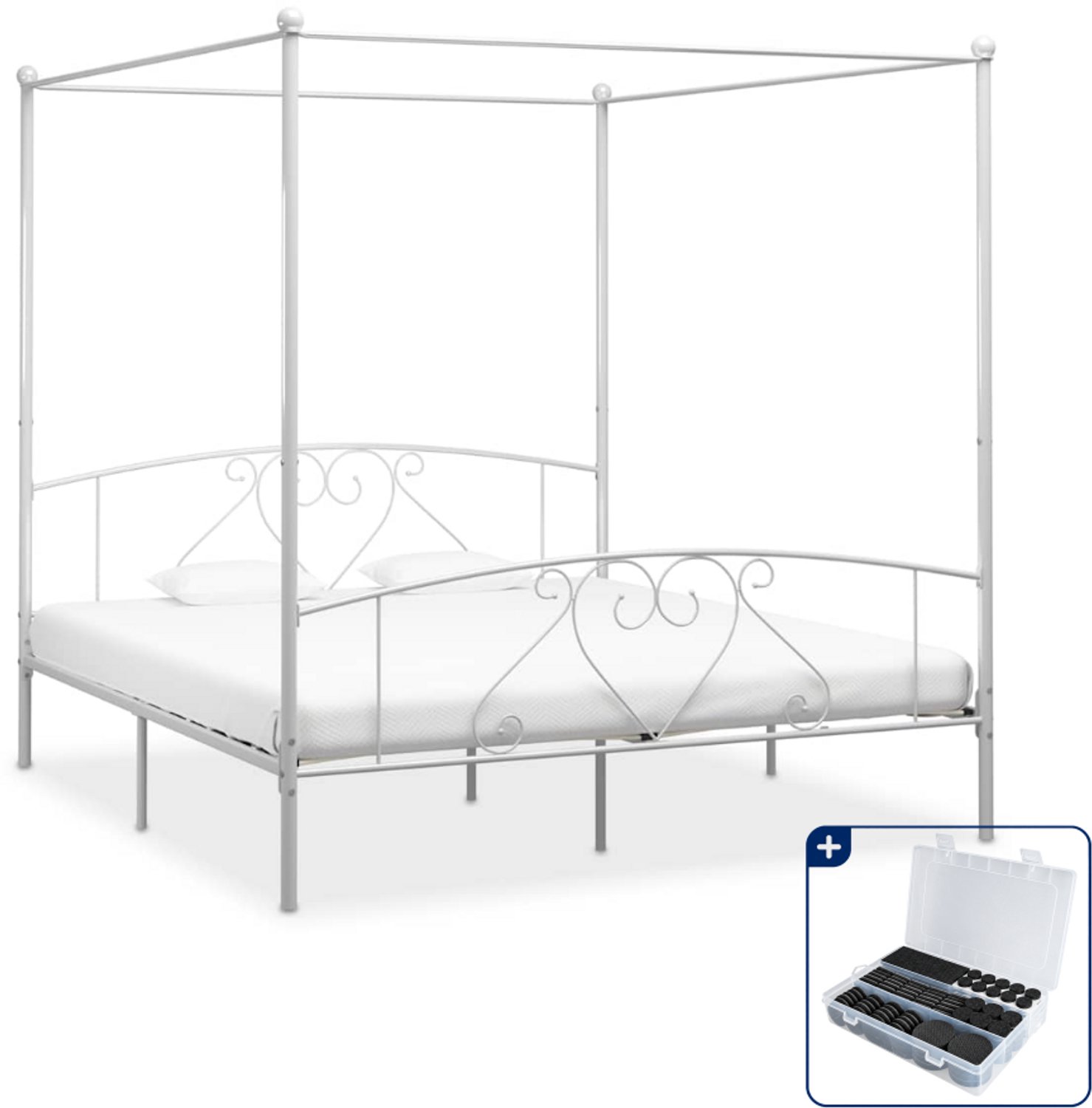 vidaXL Kingsize hemelbedframe - 180 x 200 cm - metaal - wit - Inclusief antikrasvilt 177-delig