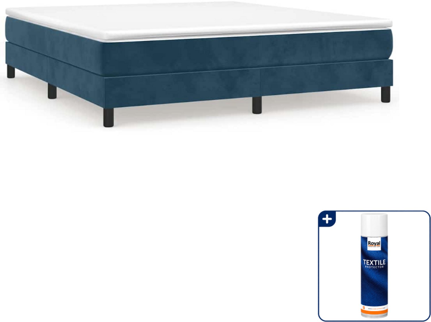 vidaXL Queensize boxspring - 160 x 200 cm - fluweel - donkerblauw - Inclusief textielbeschermer 500 ml Bruin