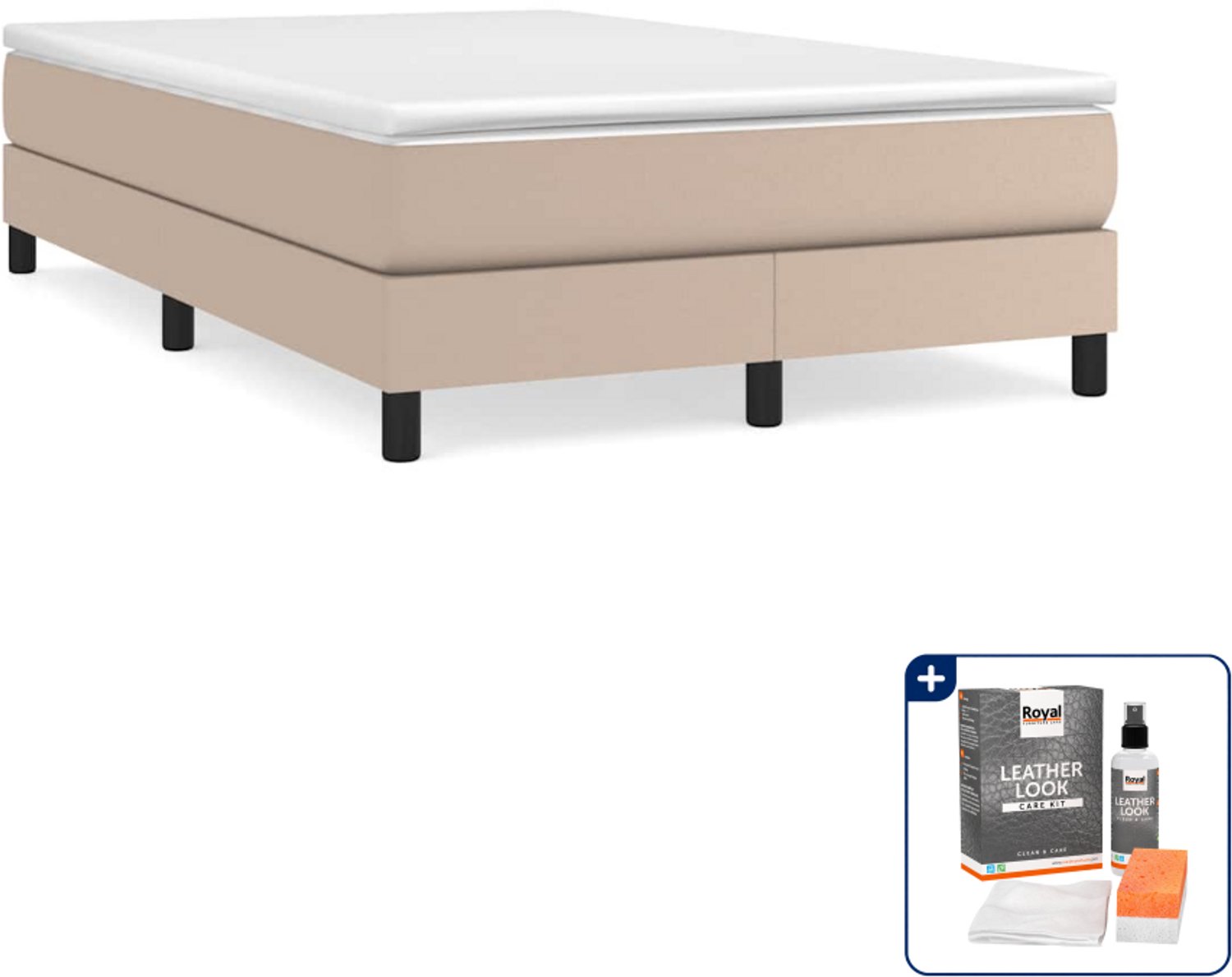 vidaXL boxspring bed - 120 x 200 cm - kunstleer - cappuccino - Inclusief onderhoudsset voor kunstleer 150 ml Grijs