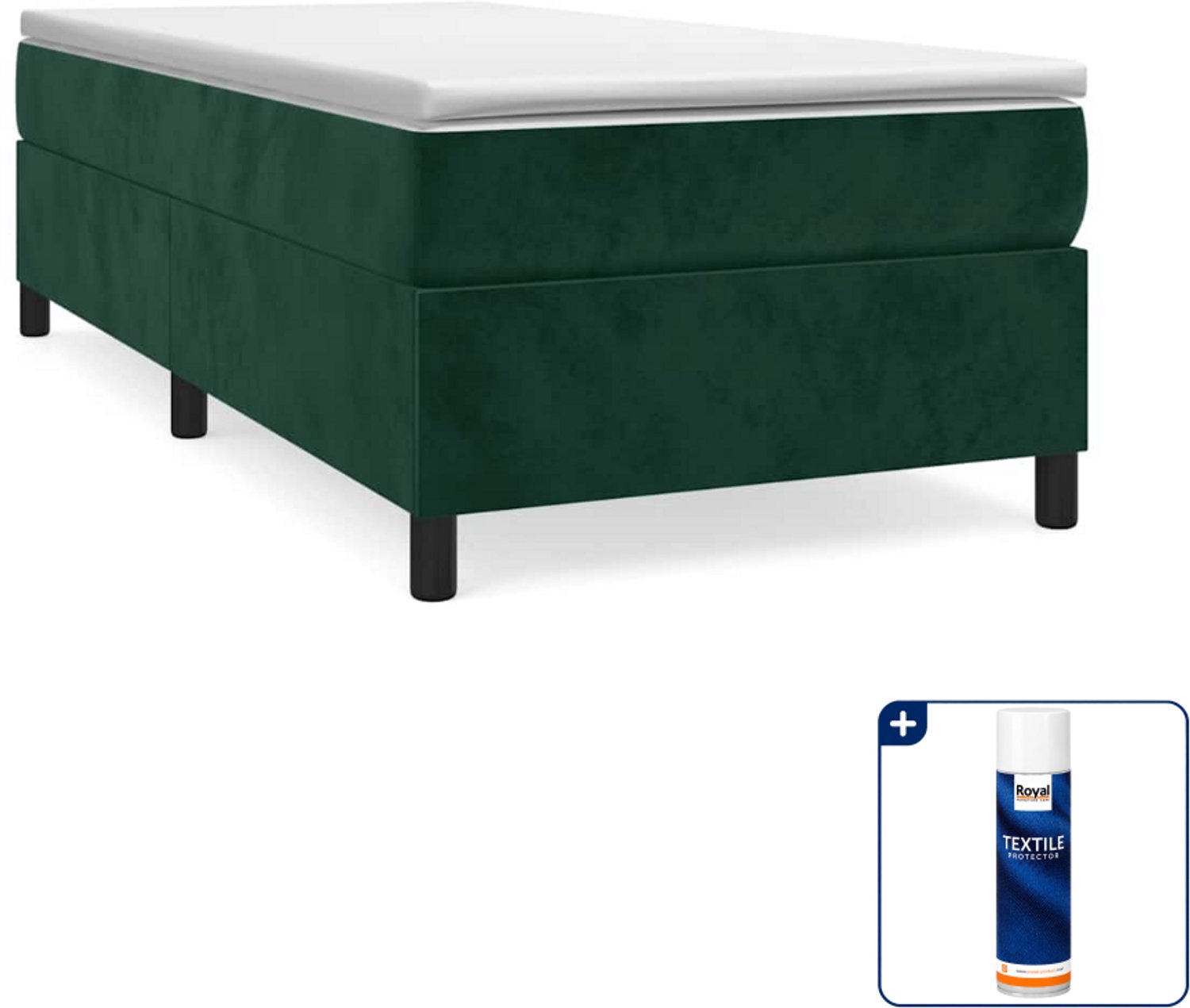 vidaXL boxspring bed - 90 x 190 cm - fluweel - donkergroen - Inclusief textielbeschermer 500 ml