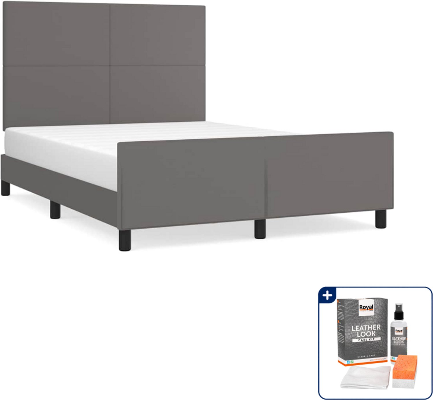 vidaXL bedframe - Small double - 140 x 200 cm - grijs - Inclusief onderhoudsset voor kunstleer 150 ml