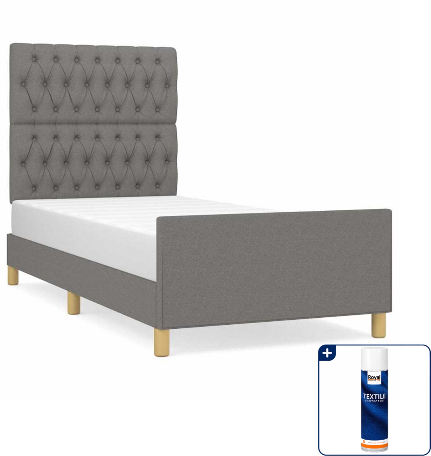 vidaXL Bedframe - 90 x 200 cm - stof - donkergrijs - Inclusief textielbeschermer 500 ml
