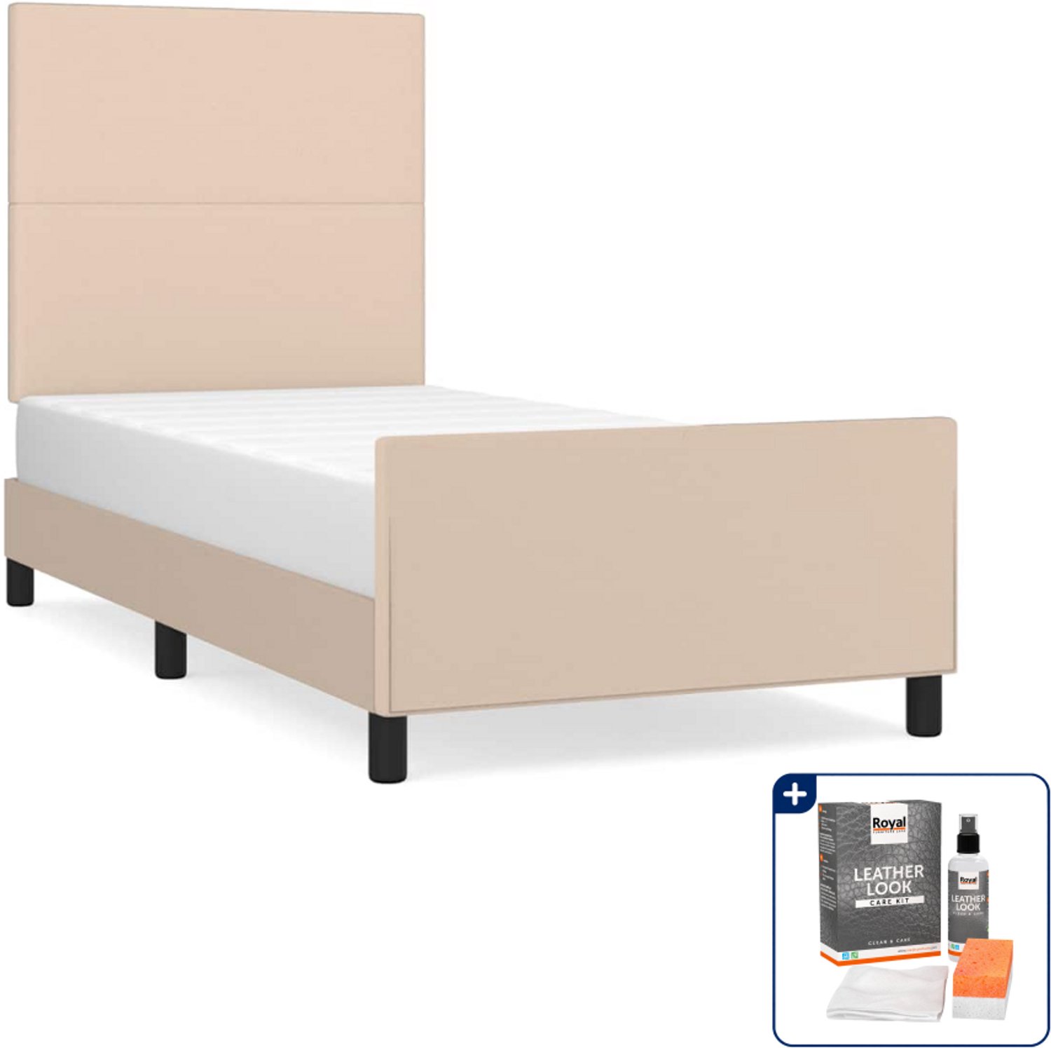 vidaXL bedframe met hoofdbord - 90 x 190 cm - cappuccino - Inclusief onderhoudsset voor kunstleer 150 ml Bruin