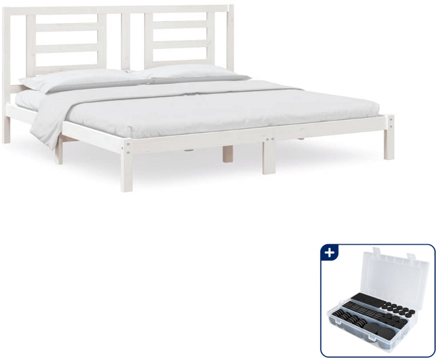 vidaXL bedframe - 200 x 200 cm - massief grenenhout - wit - Inclusief antikrasvilt 177-delig Crème