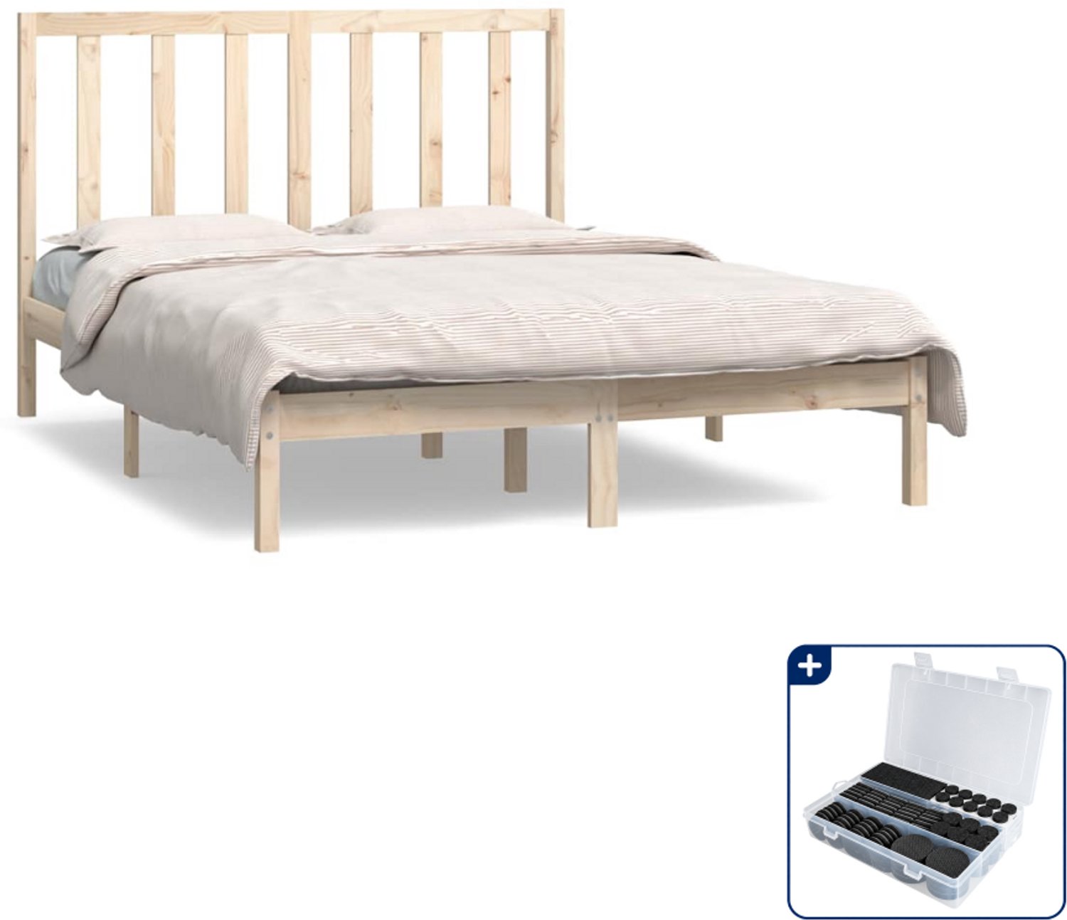 vidaXL bedframe - 135 x 190 cm - massief grenenhout - Inclusief antikrasvilt 177-delig Crème