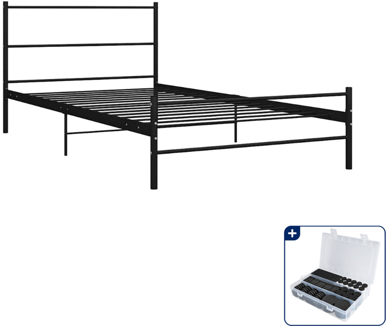 vidaXL bedframe - 90 x 200 cm - metaal - zwart - Inclusief antikrasvilt 177-delig Bruin