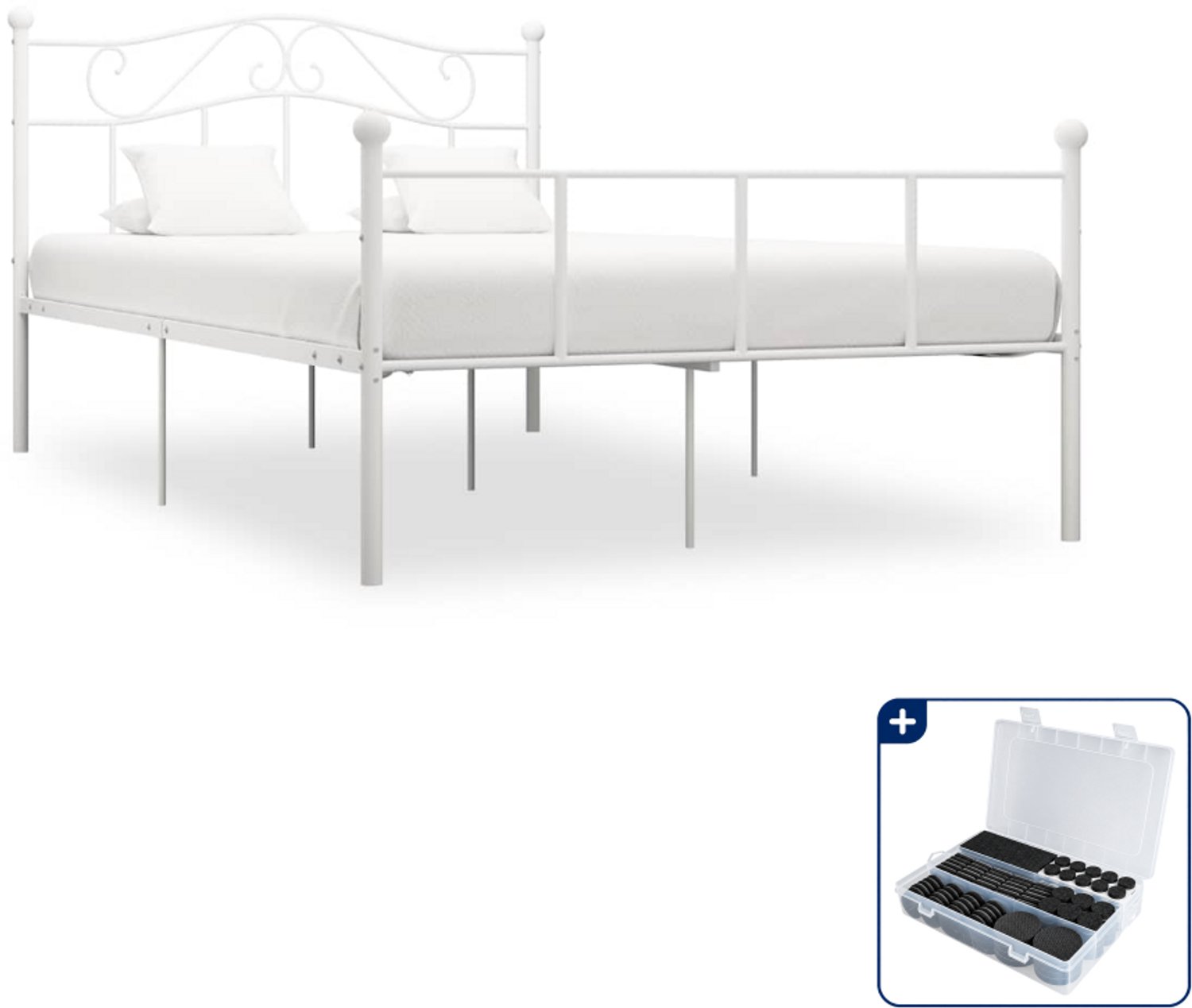 vidaXL Queensize bedframe - 160 x 200 cm - metaal - wit - Inclusief antikrasvilt 177-delig