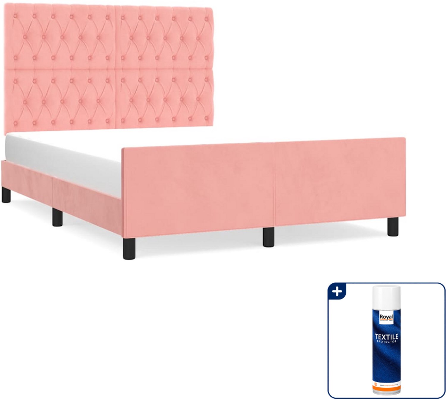 vidaXL bedframe - Small double - 140 x 200 cm - roze - Inclusief textielbeschermer 500 ml