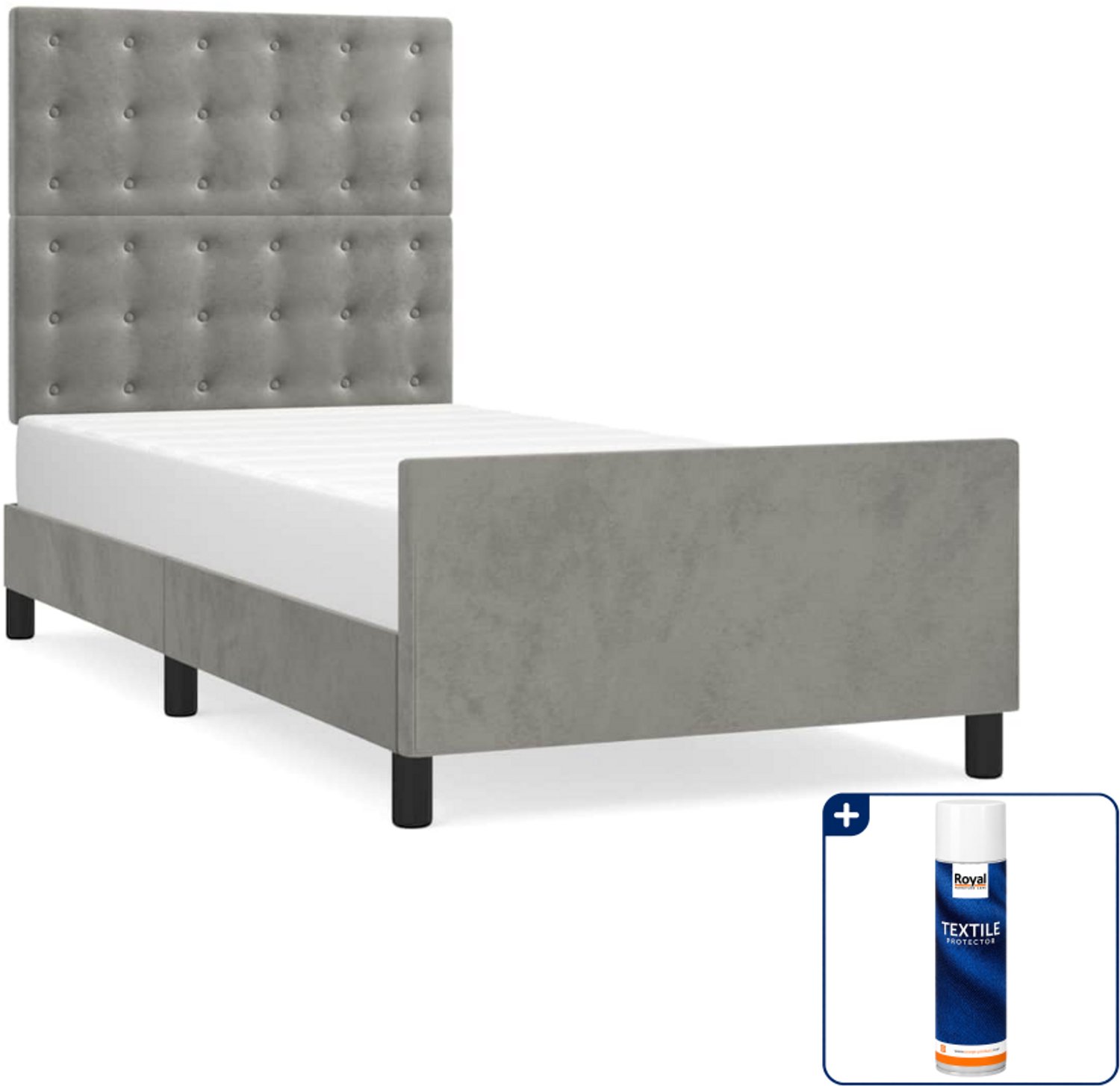 vidaXL Bedframe - 90 x 190 cm - fluweel - lichtgrijs - Inclusief textielbeschermer 500 ml