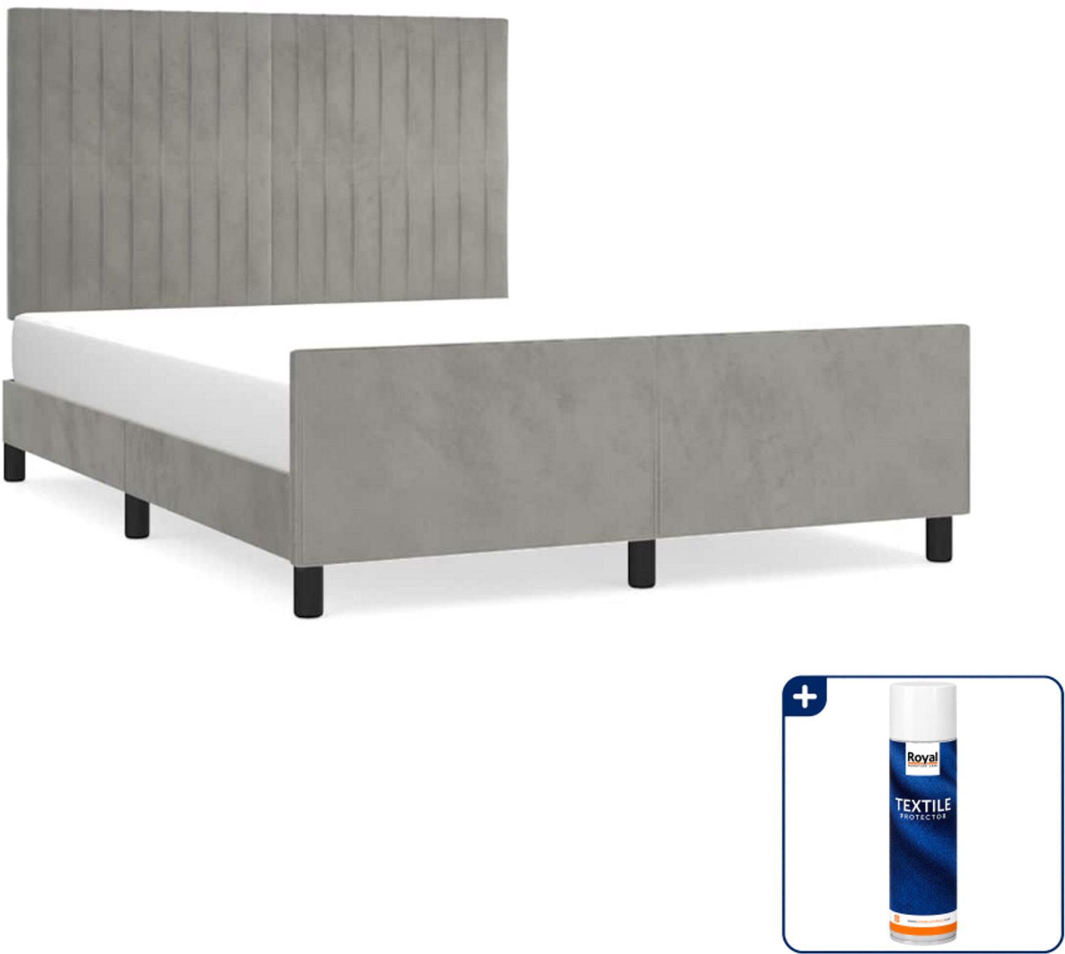 vidaXL bedframe - 140 x 190 cm - fluweel - lichtgrijs - Inclusief textielbeschermer 500 ml