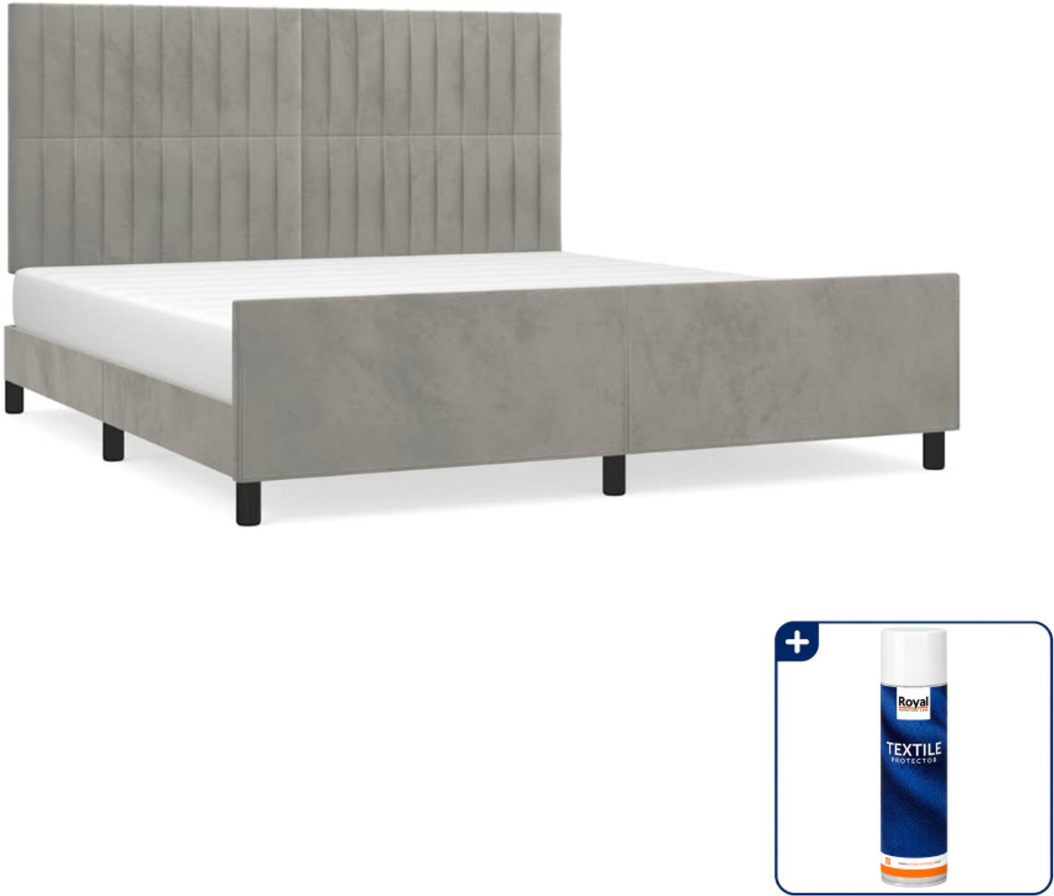 vidaXL Bedframe - Queensize - 160 x 200 cm - fluweel - lichtgrijs - Inclusief textielbeschermer 500 ml