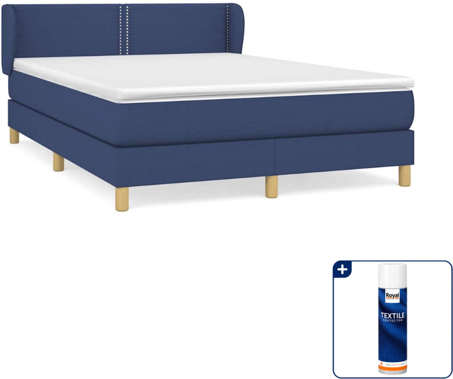 vidaXL boxspring met matras 140 x 190 cm - blauw - Inclusief textielbeschermer 500 ml