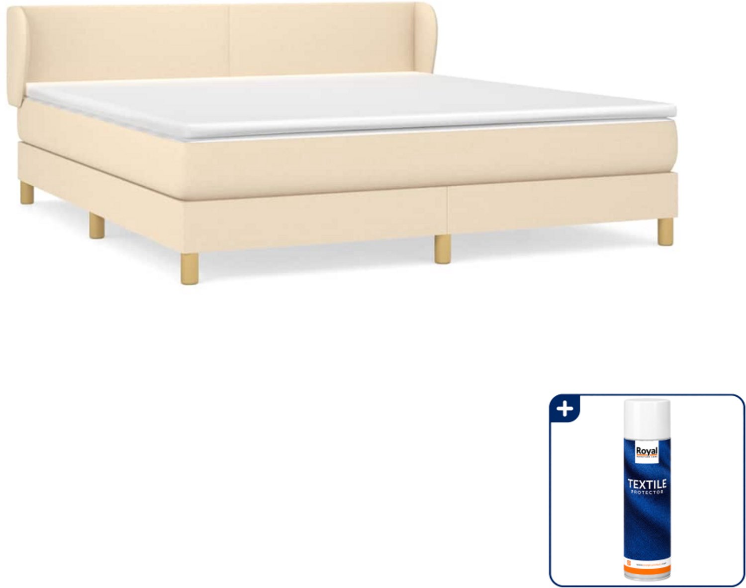 vidaXL boxspring - Queensize - 160 x 200 cm - crème - Inclusief textielbeschermer 500 ml