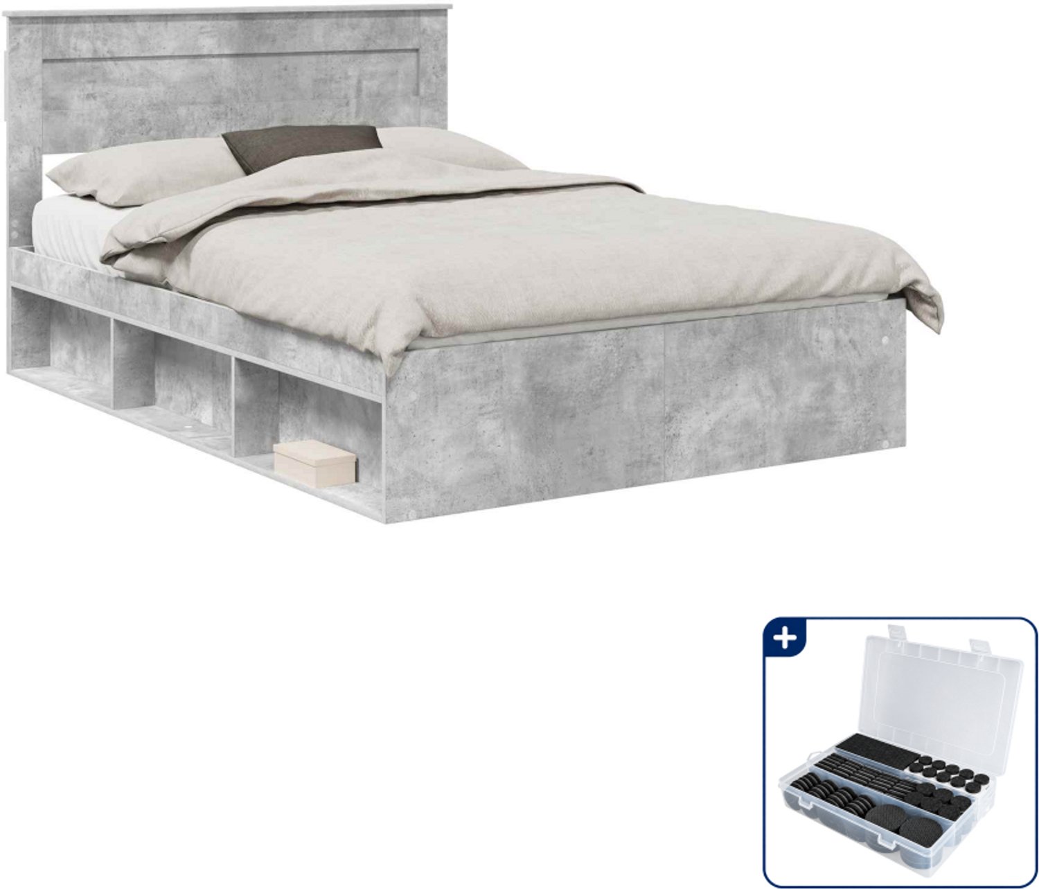 vidaXL Bedframe - Small double - 140 x 200 cm - beton - Inclusief antikrasvilt 177-delig Grijs