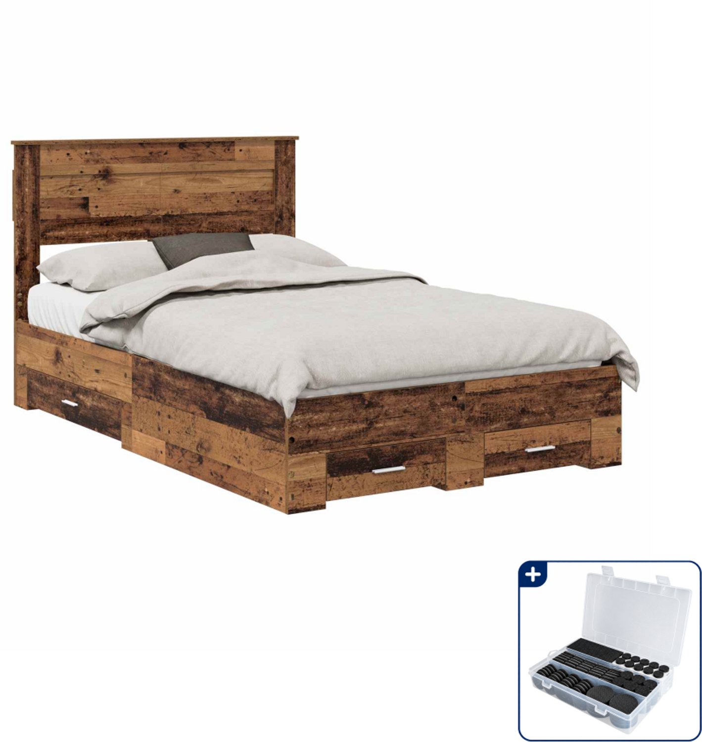 vidaXL bedframe - 120 x 190 cm - bewerkt hout - oudhout - Inclusief antikrasvilt 177-delig Bruin