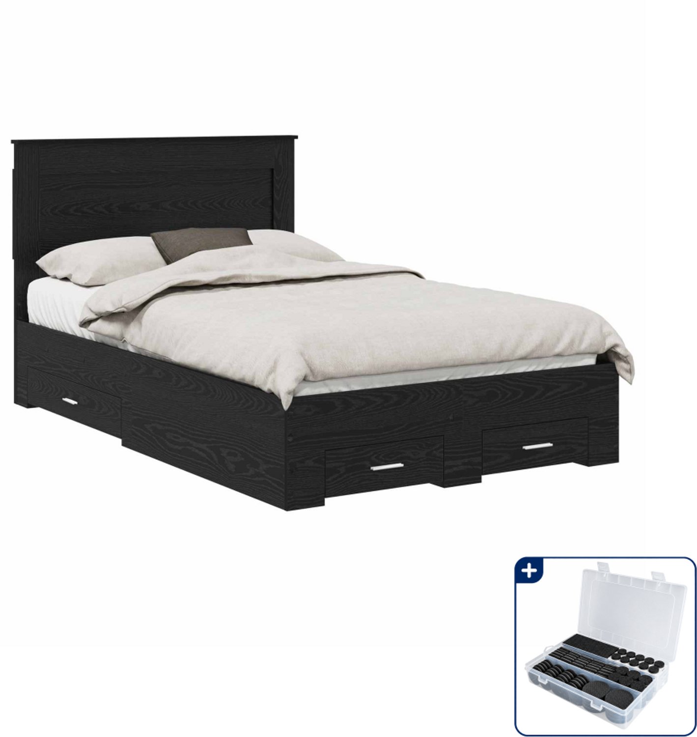 vidaXL Bedframe - 120 x 190 cm - bewerkt hout - zwart eiken - Inclusief antikrasvilt 177-delig Bruin