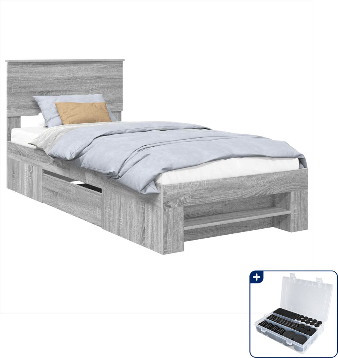vidaXL bedframe met hoofdeinde - 100 x 200 cm - bewerkt hout - grijs sonoma - Inclusief antikrasvilt 177-delig