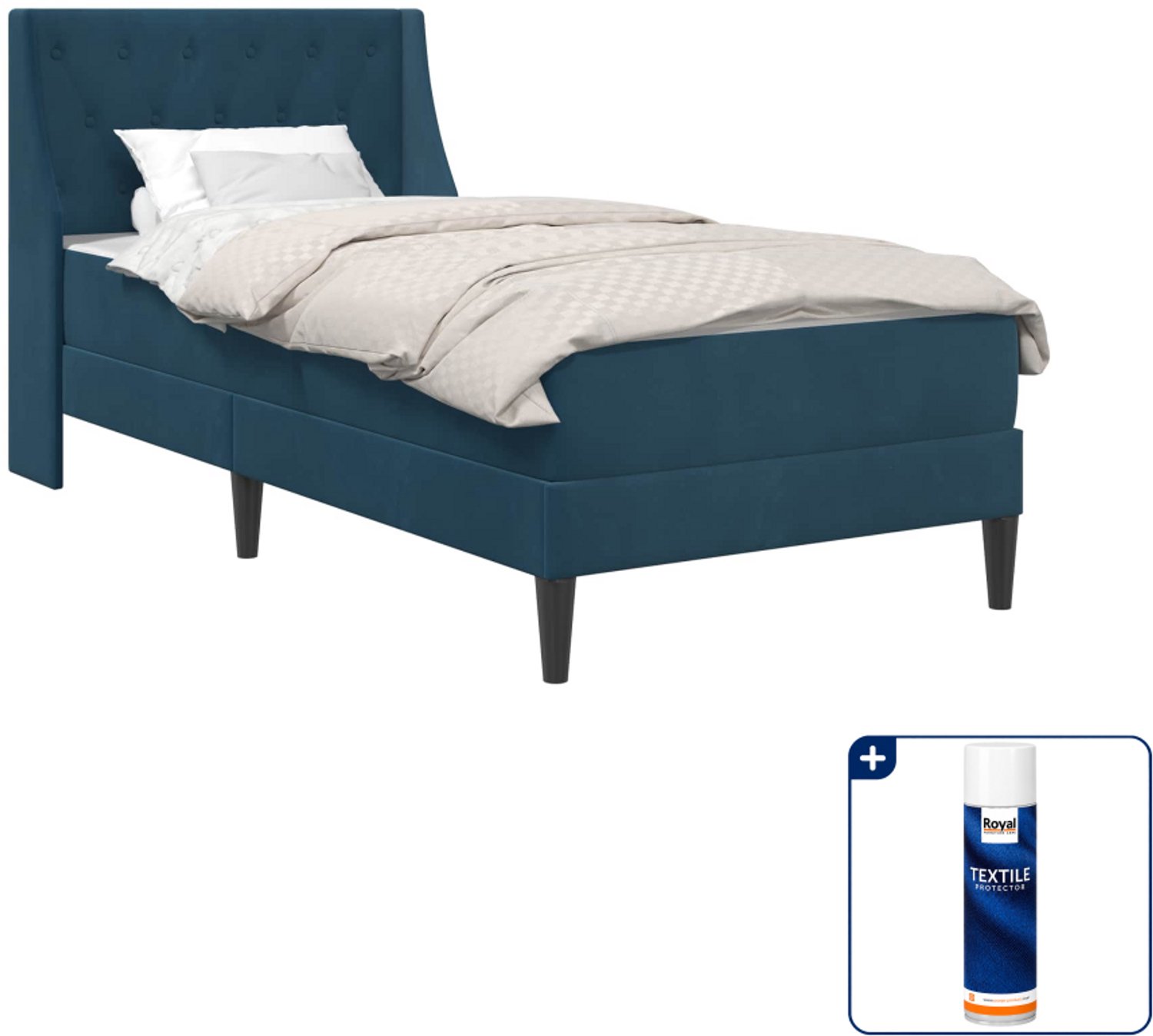 vidaXL Bedframe met matras - 100 x 200 cm - fluweel - blauw - Inclusief textielbeschermer 500 ml