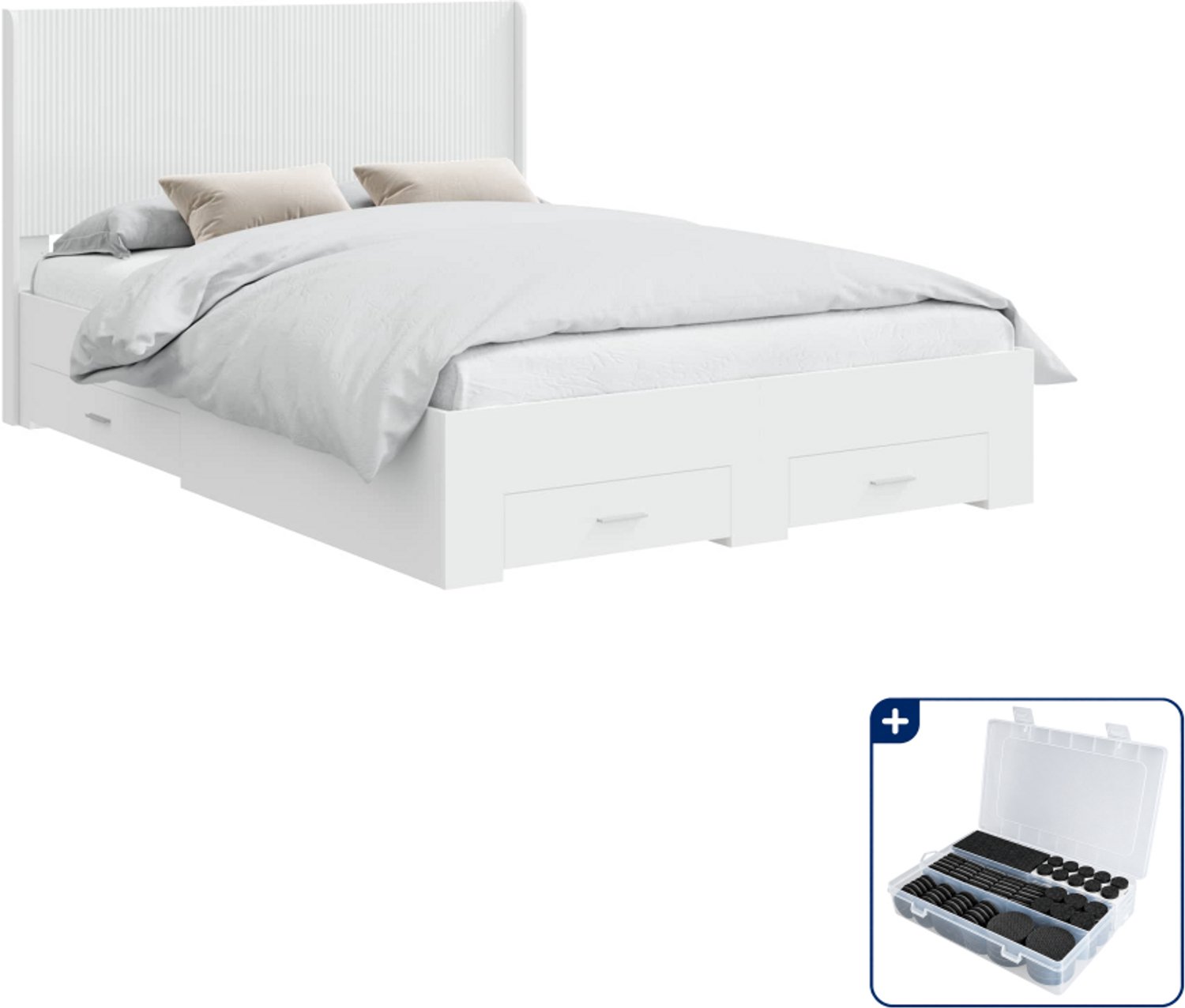 vidaXL bedframe met opbergruimte - Queensize - 160 x 200 cm - wit - Inclusief antikrasvilt 177-delig