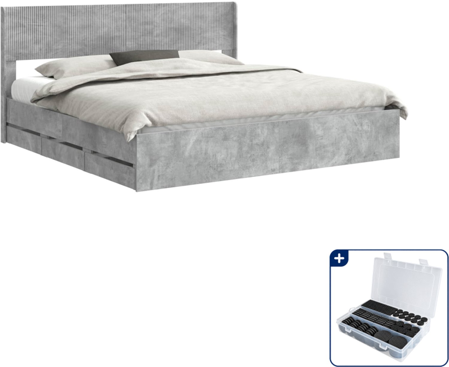 vidaXL bedframe - 200 x 200 cm - bewerkt hout - betongrijs - Inclusief antikrasvilt 177-delig