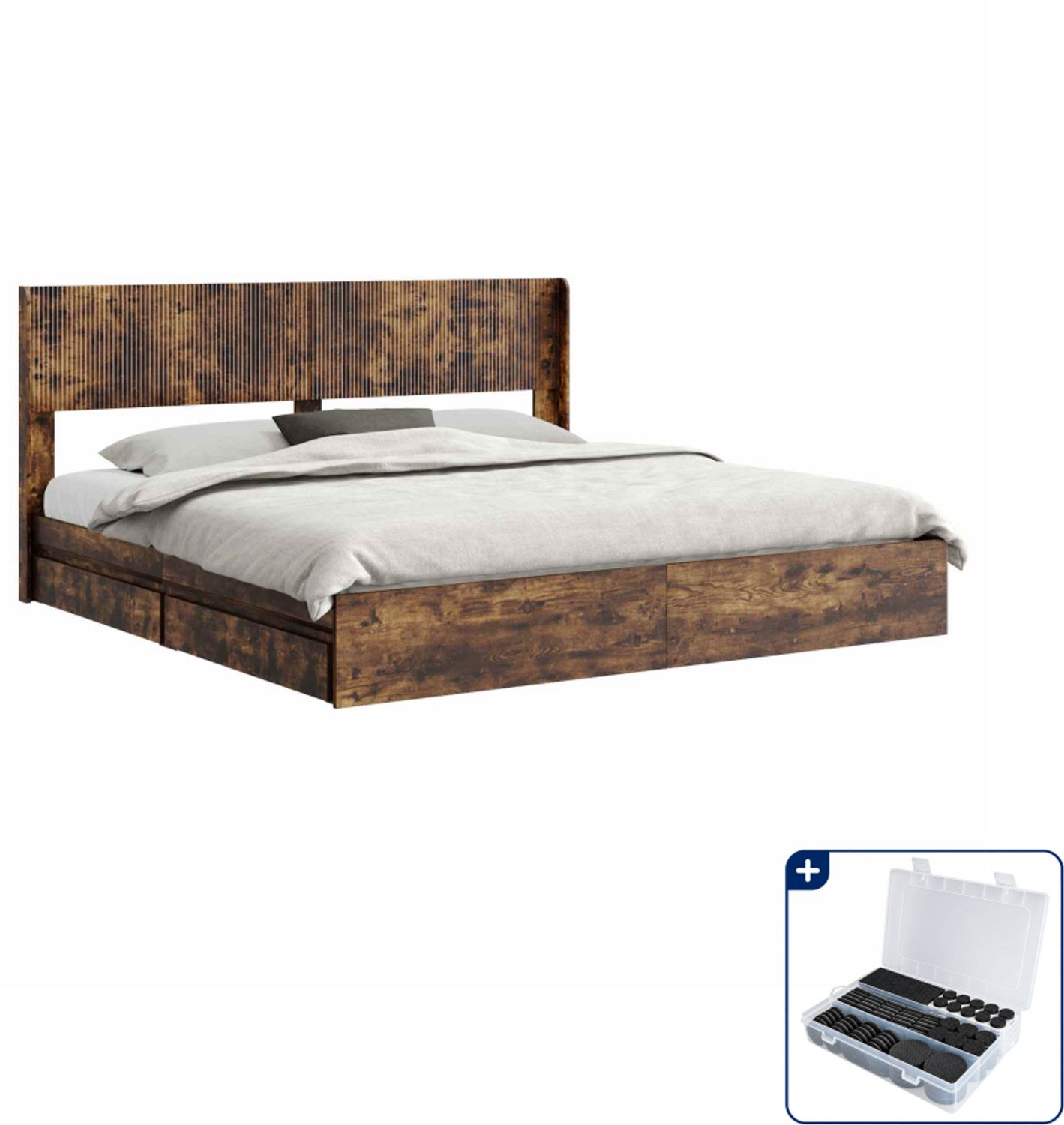 vidaXL bedframe met opbergruimte - 203 x 186,5 cm - bewerkt hout - Inclusief antikrasvilt 177-delig Bruin