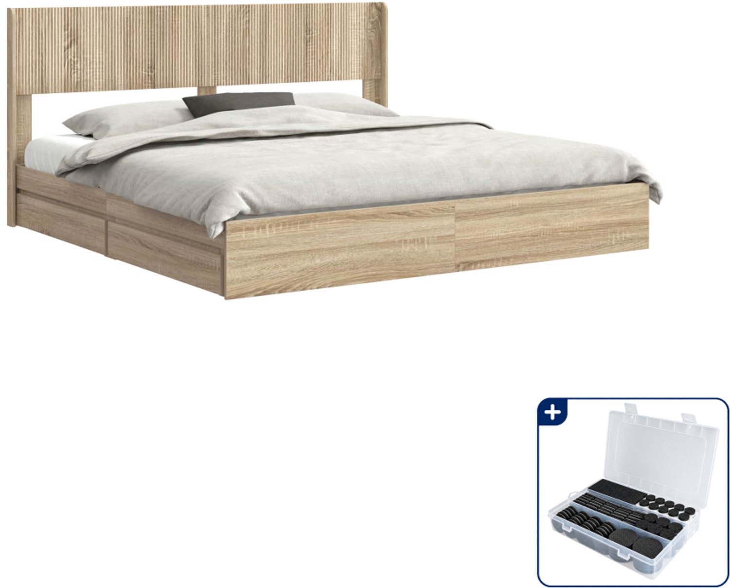 vidaXL Kingsize bedframe met opbergruimte - 180 x 200 cm - sonoma eiken - Inclusief antikrasvilt 177-delig Bruin