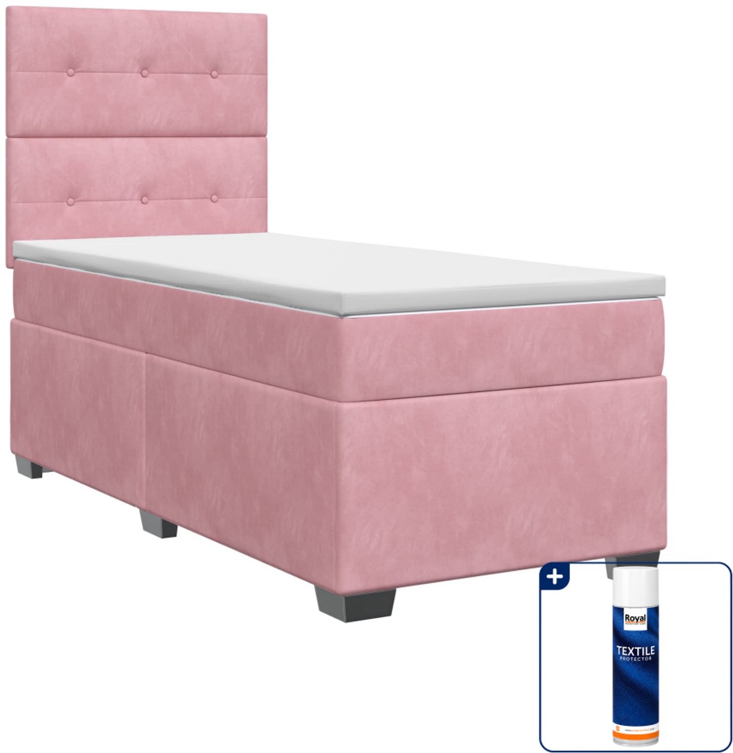 vidaXL Boxspringbed - 80 x 200 cm - fluweel - roze - Inclusief textielbeschermer 500 ml