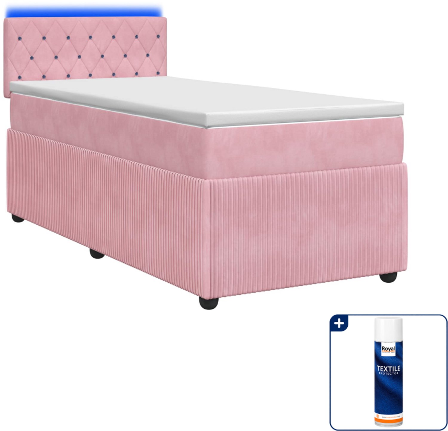 vidaXL boxspringbed met matras - 90 x 190 cm - fluweel - roze - Inclusief textielbeschermer 500 ml