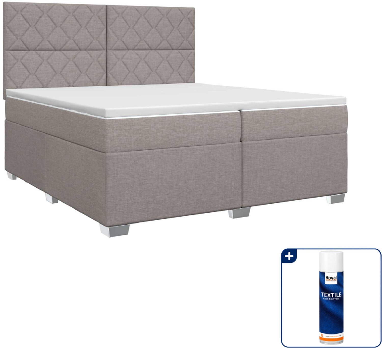 vidaXL Boxspringbed - 200 x 200 cm - stof - taupe - Inclusief textielbeschermer 500 ml